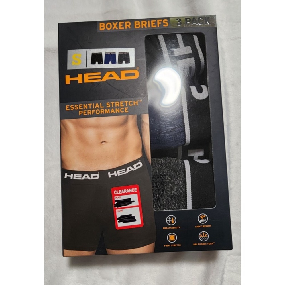 HEAD Men's Cotton Essentials Breathable Boxer Briefs‎ 3 pack Size Small NEW